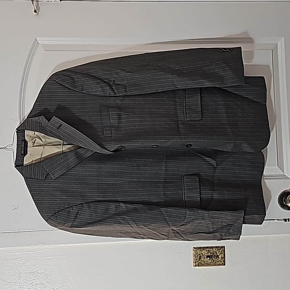 Tommy Hilfiger Blazer Gray with White and Tan Pinstripes Size 40S 100% Wool